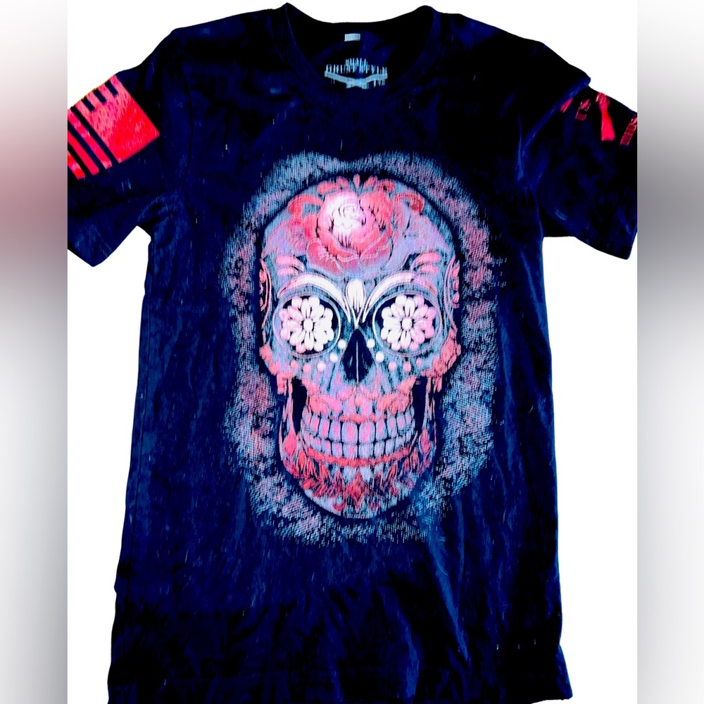 Women’s Grunt Style T-shirt Day of The Dead Skull Size Small